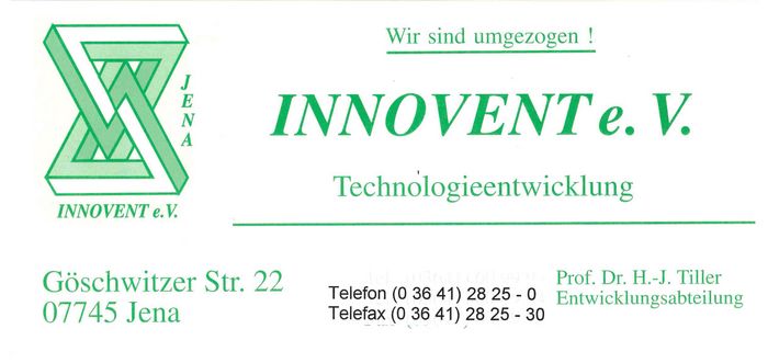 Contact flyer INNOVENT for the move 1995 to Göschwitzer Straße