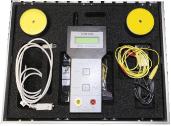 The picture shows the TERA ohmmeter TOM 600 with accessories.